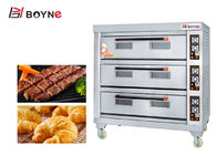 Stainless Steel Commercial Electric Three Deck Nine Trays Bakery Oven With Strong Wheels